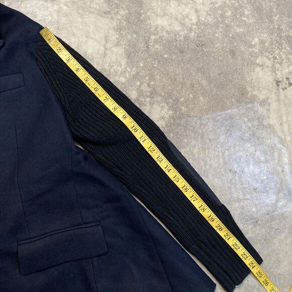 Sacai Draped Back Double Breast Coat Womens Medium Navy Black Military Knit Wool - Picture 4 of 12